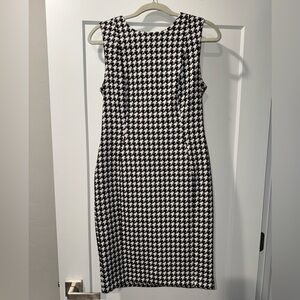 Calvin Klein Black and White Houndstooth Midi Dress